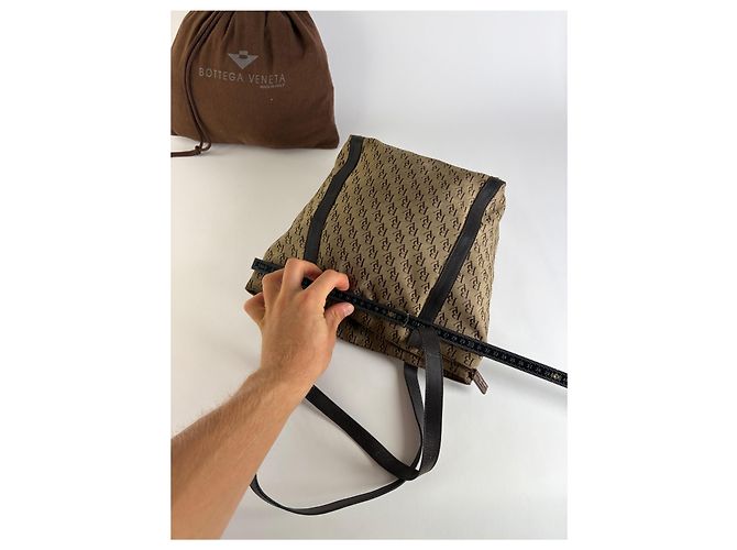 Tote Vintage Bottega Veneta Monogram Canvas Brown Beige Marrone - vista 9