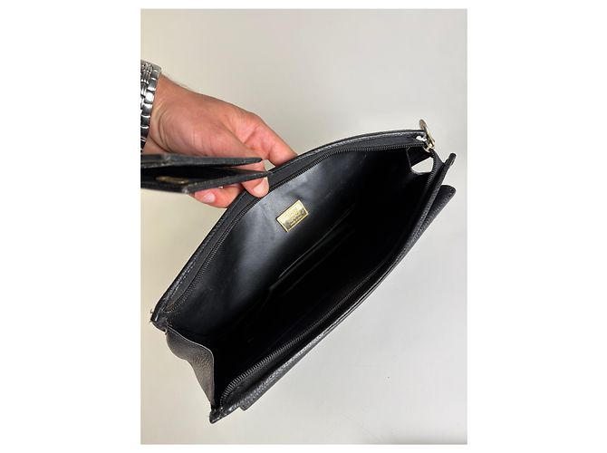 Clutch a patta Vintage Gianni Versace in pelle martellata Nero Oro - vista 3