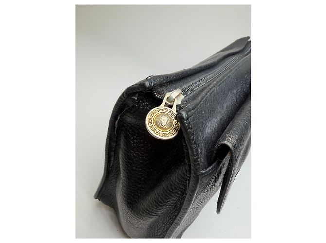Clutch a patta Vintage Gianni Versace in pelle martellata Nero Oro - vista 6