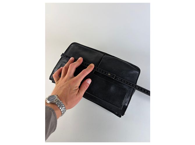 Clutch a patta Vintage Gianni Versace in pelle martellata Nero Oro - vista 8