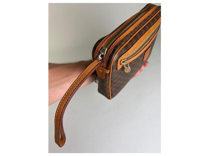 16 Céline Borsa a Pochette Vintage Celine Monogram Canvas Marrone Arancione - vista 6