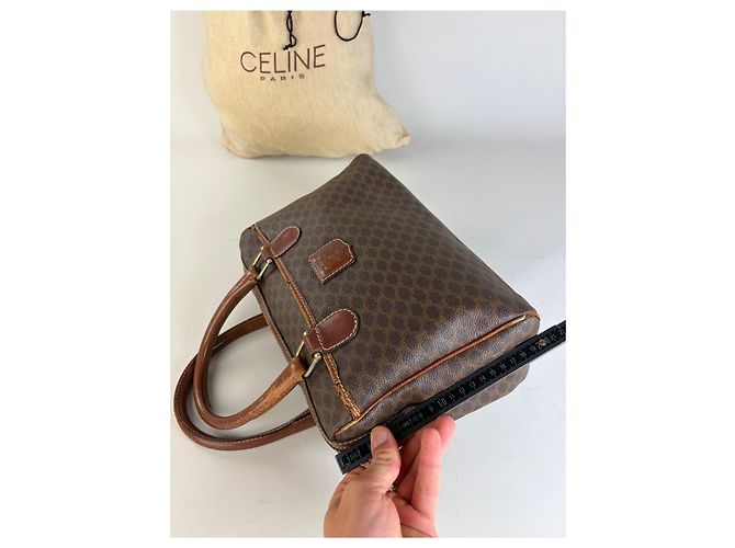 Edge Céline Vintage Celine Macadam Canvas Boston Bag Braun Gold Beige - Ansicht 12