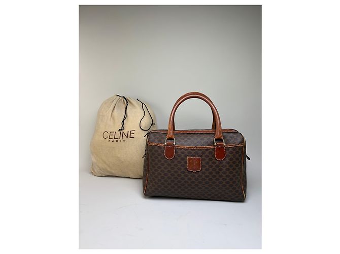 Edge Céline Vintage Celine Macadam Canvas Boston Bag Braun Gold Beige - Ansicht 14