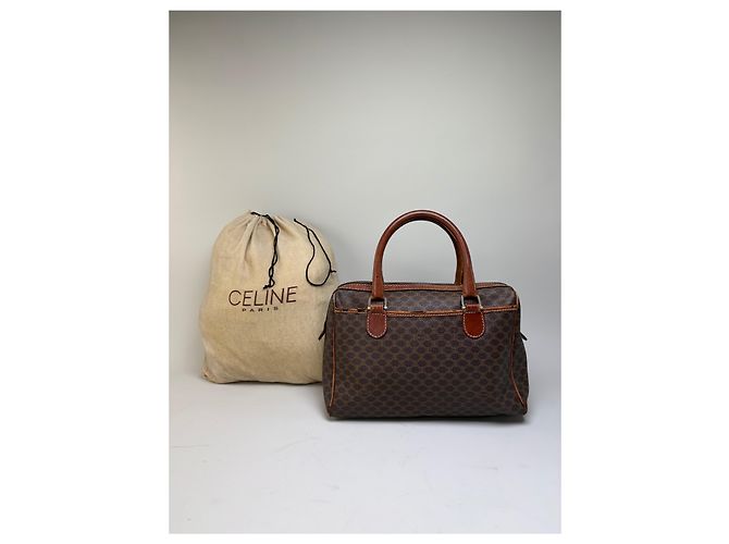 Edge Céline Vintage Celine Macadam Canvas Boston Bag Braun Gold Beige - Ansicht 2