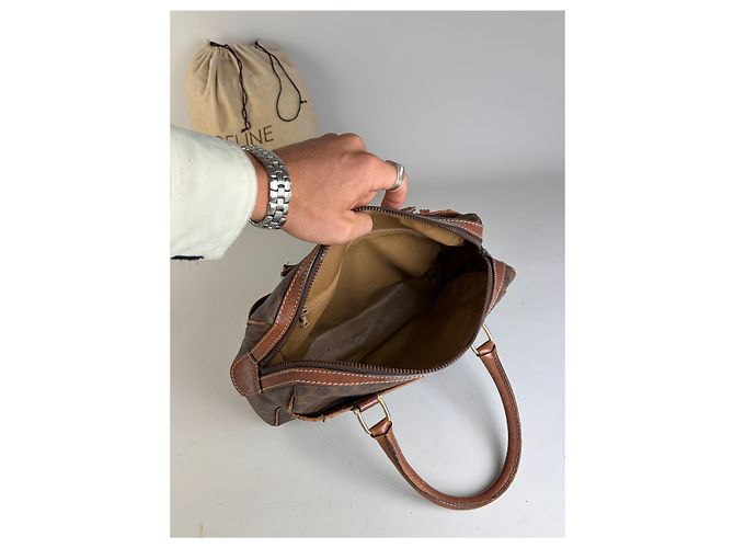 Edge Céline Vintage Celine Macadam Canvas Boston Bag Braun Gold Beige - Ansicht 3