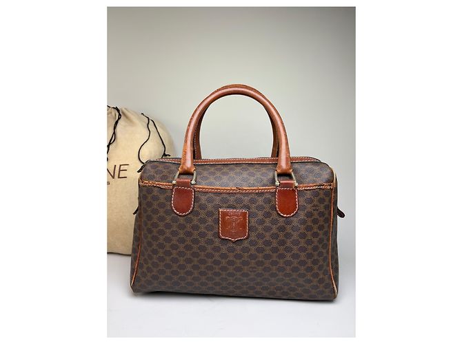 Edge Céline Vintage Celine Macadam Canvas Boston Bag Braun Gold Beige - Ansicht 5