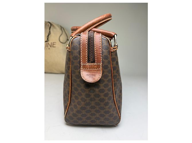 Edge Céline Vintage Celine Macadam Canvas Boston Bag Braun Gold Beige - Ansicht 6