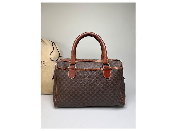 Edge Céline Vintage Celine Macadam Canvas Boston Bag Braun Gold Beige - Ansicht 7