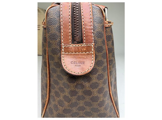 Edge Céline Vintage Celine Macadam Canvas Boston Bag Braun Gold Beige - Ansicht 8