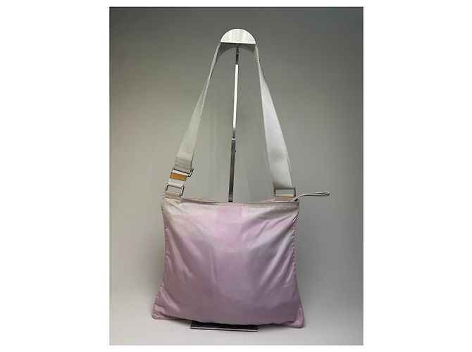 Vintage Prada Nylon Schultertasche mit Klappe Hellrosa Creme Beige - Ansicht 2