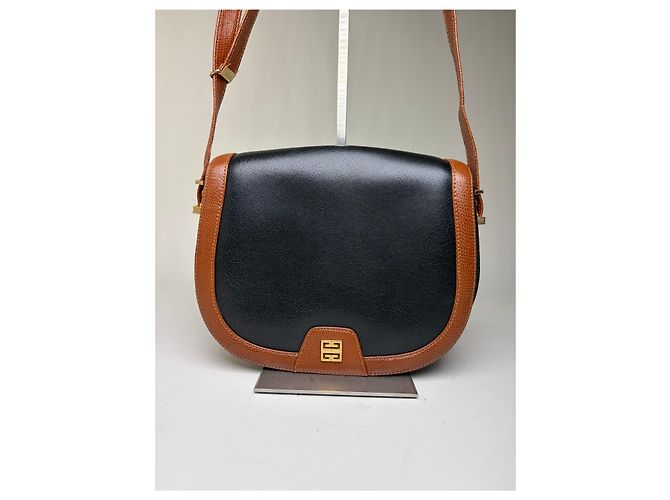 Givenchy Vintage Leder-Crossbody-Bag mit Klappe Schwarz Braun - Ansicht 12
