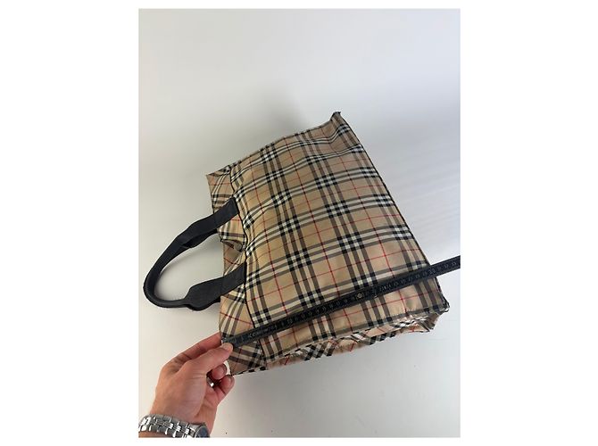 Sac Tote Vintage Burberry Tartan Coated Canvas Beige Navy - vista 11