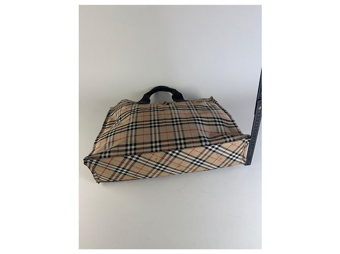 Sac Tote Vintage Burberry Tartan Coated Canvas Beige Navy - vista 12
