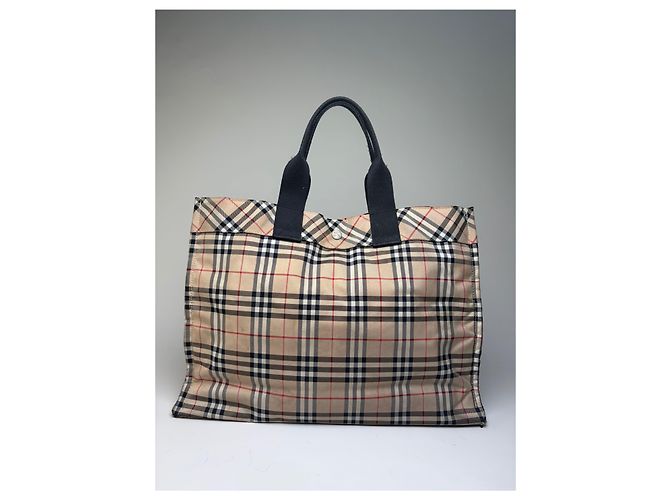 Sac Tote Vintage Burberry Tartan Coated Canvas Beige Navy - vista 14