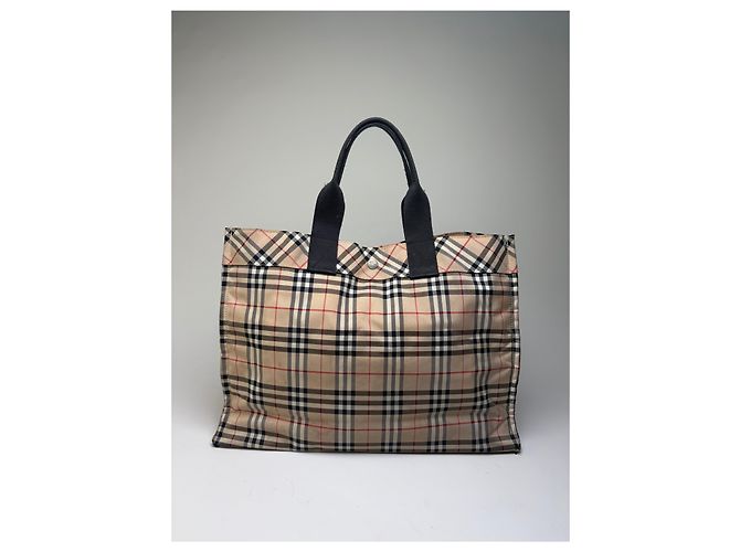 Sac Tote Vintage Burberry Tartan Coated Canvas Beige Navy - vista 2