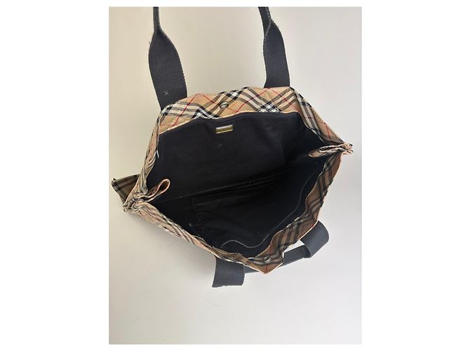 Sac Tote Vintage Burberry Tartan Coated Canvas Beige Navy - vista 3