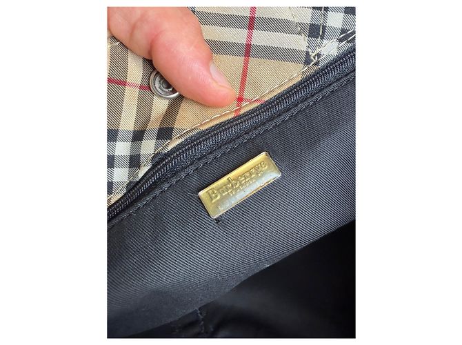 Sac Tote Vintage Burberry Tartan Coated Canvas Beige Navy - vista 4