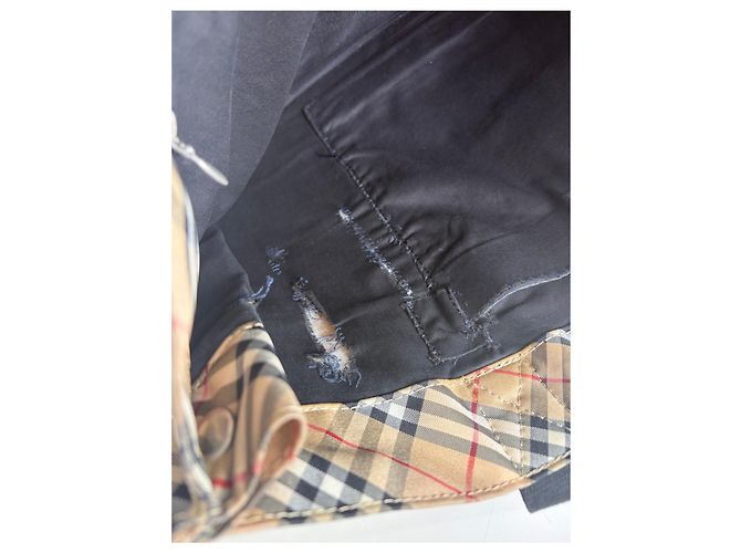 Sac Tote Vintage Burberry Tartan Coated Canvas Beige Navy - vista 5