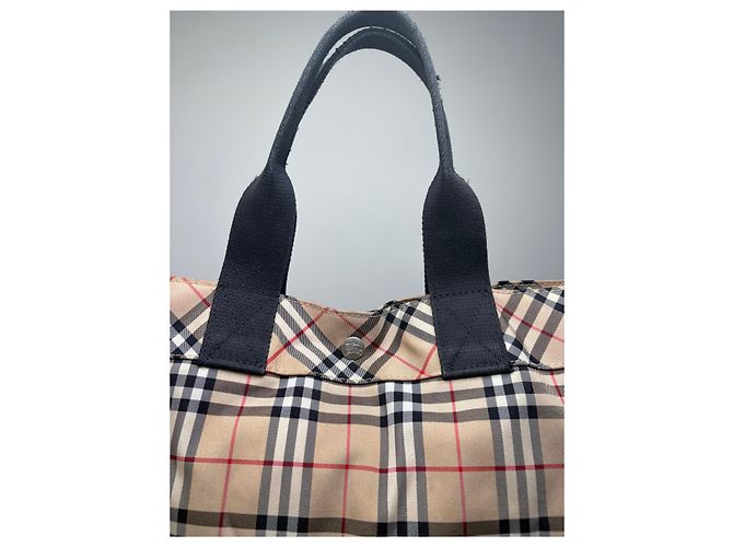 Sac Tote Vintage Burberry Tartan Coated Canvas Beige Navy - vista 6
