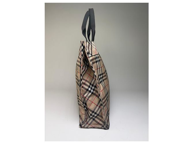 Sac Tote Vintage Burberry Tartan Coated Canvas Beige Navy - vista 7