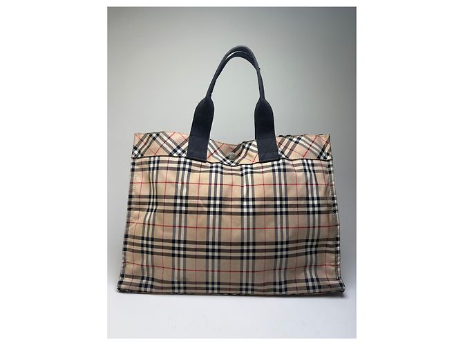 Sac Tote Vintage Burberry Tartan Coated Canvas Beige Navy - vista 8