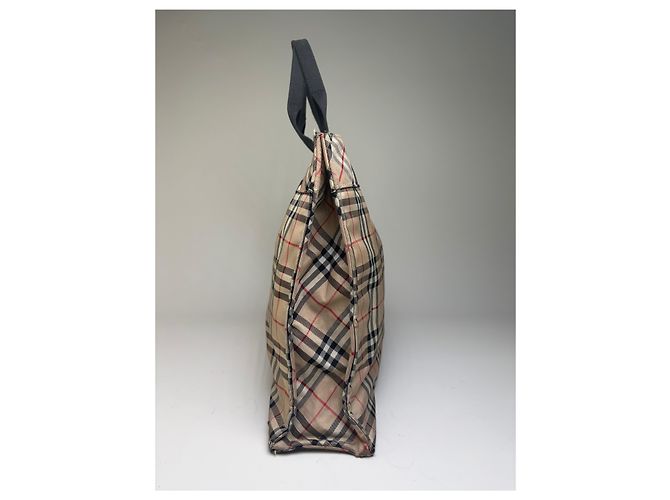 Sac Tote Vintage Burberry Tartan Coated Canvas Beige Navy - vista 9