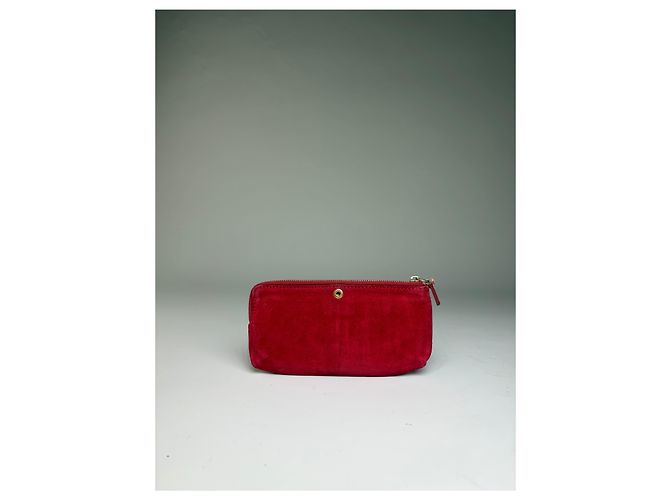 Céline Pouch con zip Vintage Celine effetto scamosciato Rosso Oro - vista 10