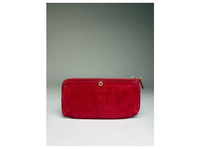 Céline Pouch con zip Vintage Celine effetto scamosciato Rosso Oro - vista 2