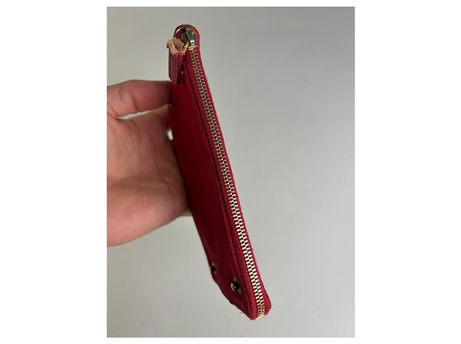 Céline Pouch con zip Vintage Celine effetto scamosciato Rosso Oro - vista 3