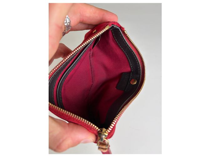 Céline Pouch con zip Vintage Celine effetto scamosciato Rosso Oro - vista 4