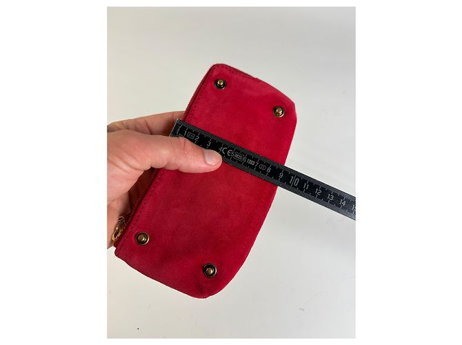 Céline Pouch con zip Vintage Celine effetto scamosciato Rosso Oro - vista 8