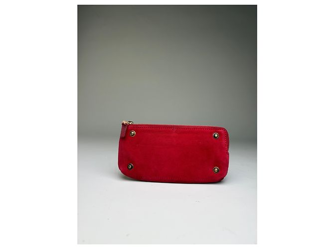 Céline Pouch con zip Vintage Celine effetto scamosciato Rosso Oro - vista 9