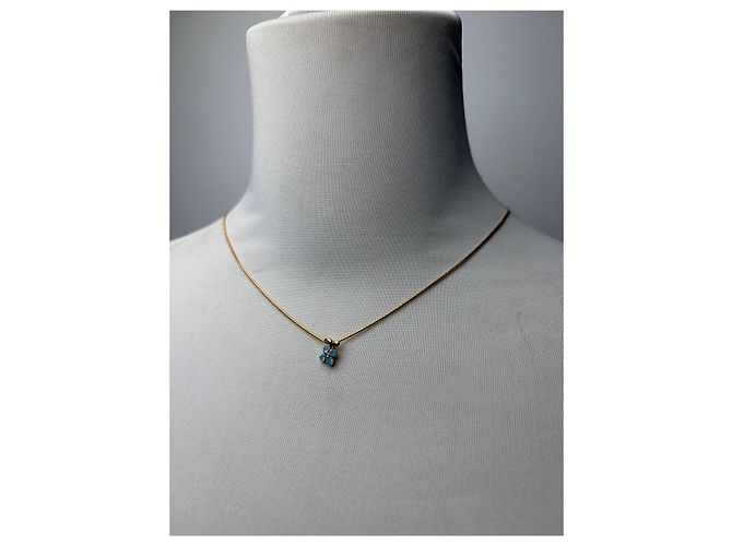 Collana Vintage Courreges Effetto Opale Blu Tono Oro D'oro - vista 7
