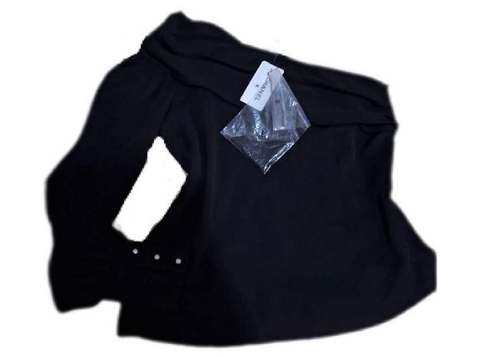 Top asimétrico de seda negra Chanel Negro - vista 2