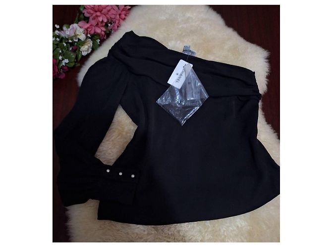 Top asimétrico de seda negra Chanel Negro - vista 5