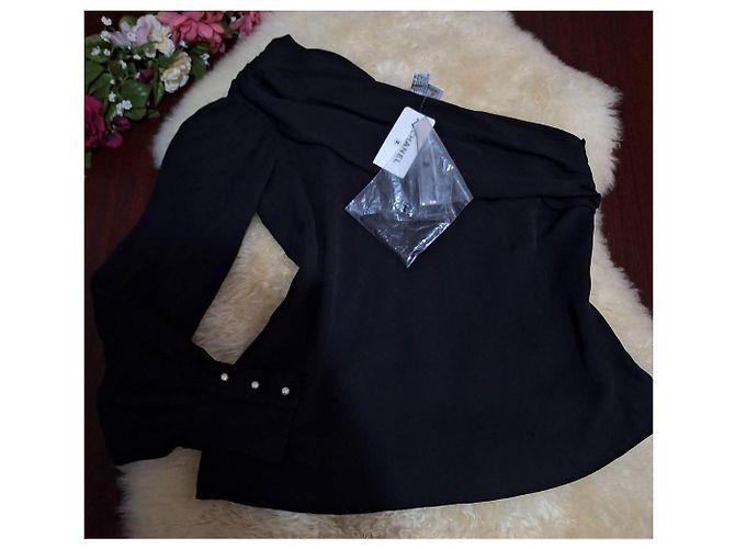 Top asimétrico de seda negra Chanel Negro - vista 7