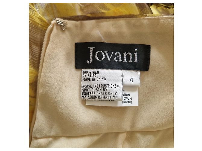 Autre Marque Vestido maxi de seda Jovani con cuello halter y adornos Castaño Blanco Amarillo - vista 6