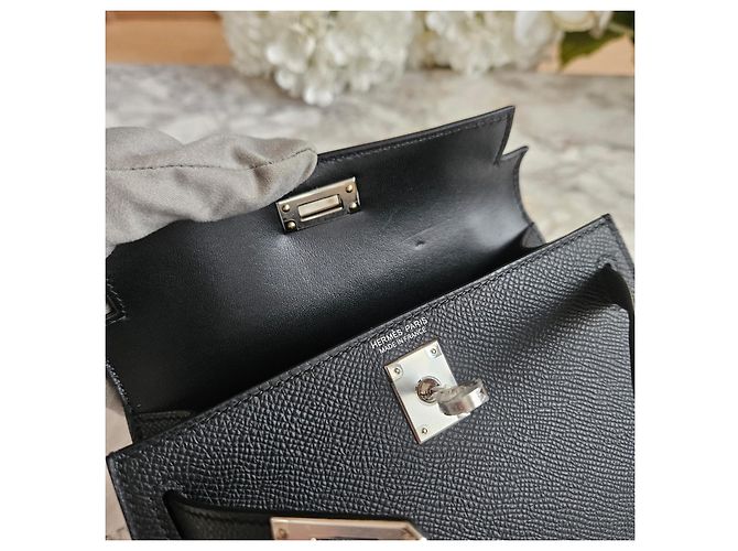 Borsa Hermès Mini Kelly Nero Epsom Palladio - vista 11