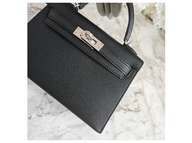 Borsa Hermès Mini Kelly Nero Epsom Palladio - vista 4