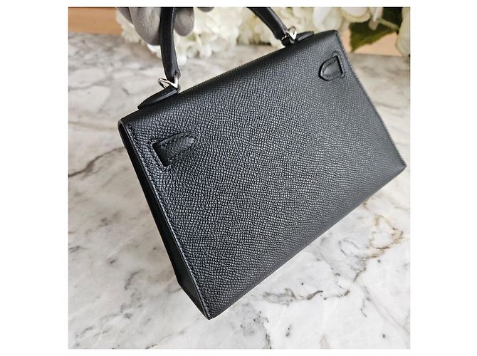 Borsa Hermès Mini Kelly Nero Epsom Palladio - vista 5