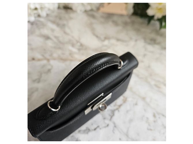 Borsa Hermès Mini Kelly Nero Epsom Palladio - vista 8