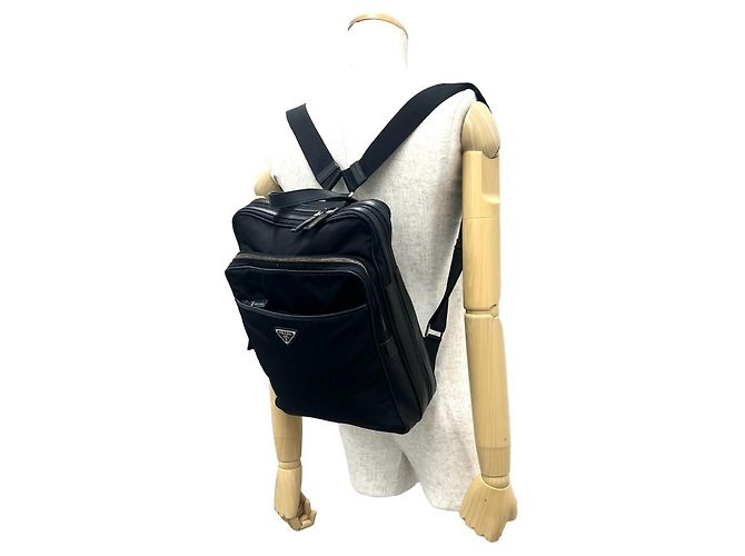 Saffiano Mochila Prada de nailon Tessuto con logotipo triangular metálico Negro - vista 2