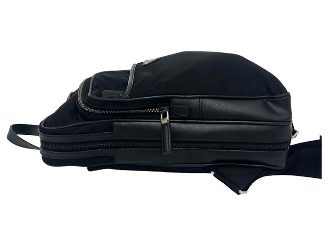 Saffiano Mochila Prada de nailon Tessuto con logotipo triangular metálico Negro - vista 5