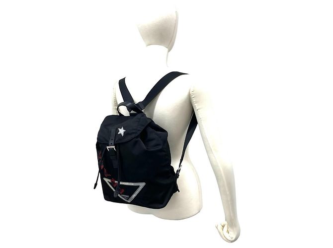 Prada Triangle Logo Hardware Nylon Leather Backpack Black - view 2