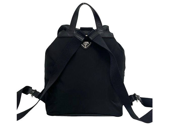 Prada Triangle Logo Hardware Nylon Leather Backpack Black - view 3