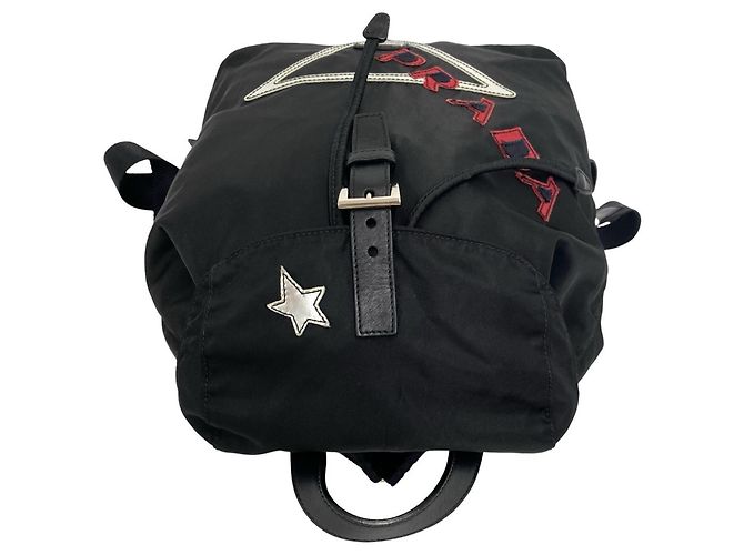 Prada Triangle Logo Hardware Nylon Leather Backpack Black - view 4