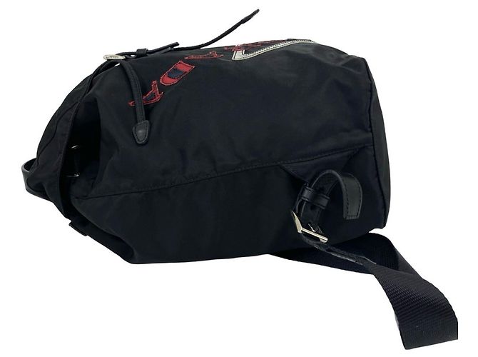 Prada Triangle Logo Hardware Nylon Leather Backpack Black - view 5