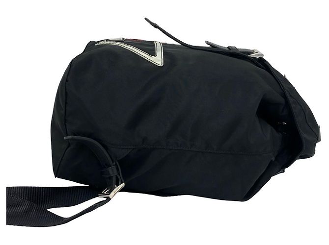 Prada Triangle Logo Hardware Nylon Leather Backpack Black - view 6