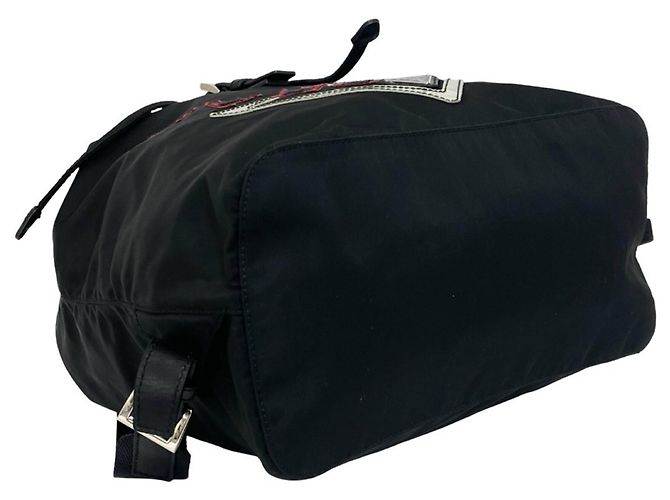 Prada Triangle Logo Hardware Nylon Leather Backpack Black - view 7