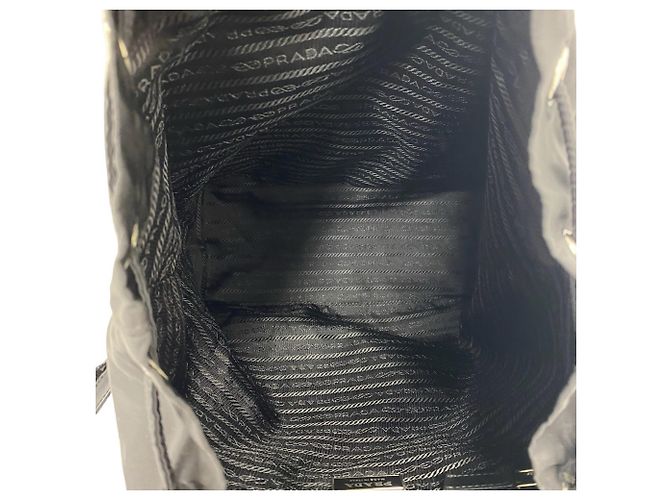Prada Triangle Logo Hardware Nylon Leather Backpack Black - view 9